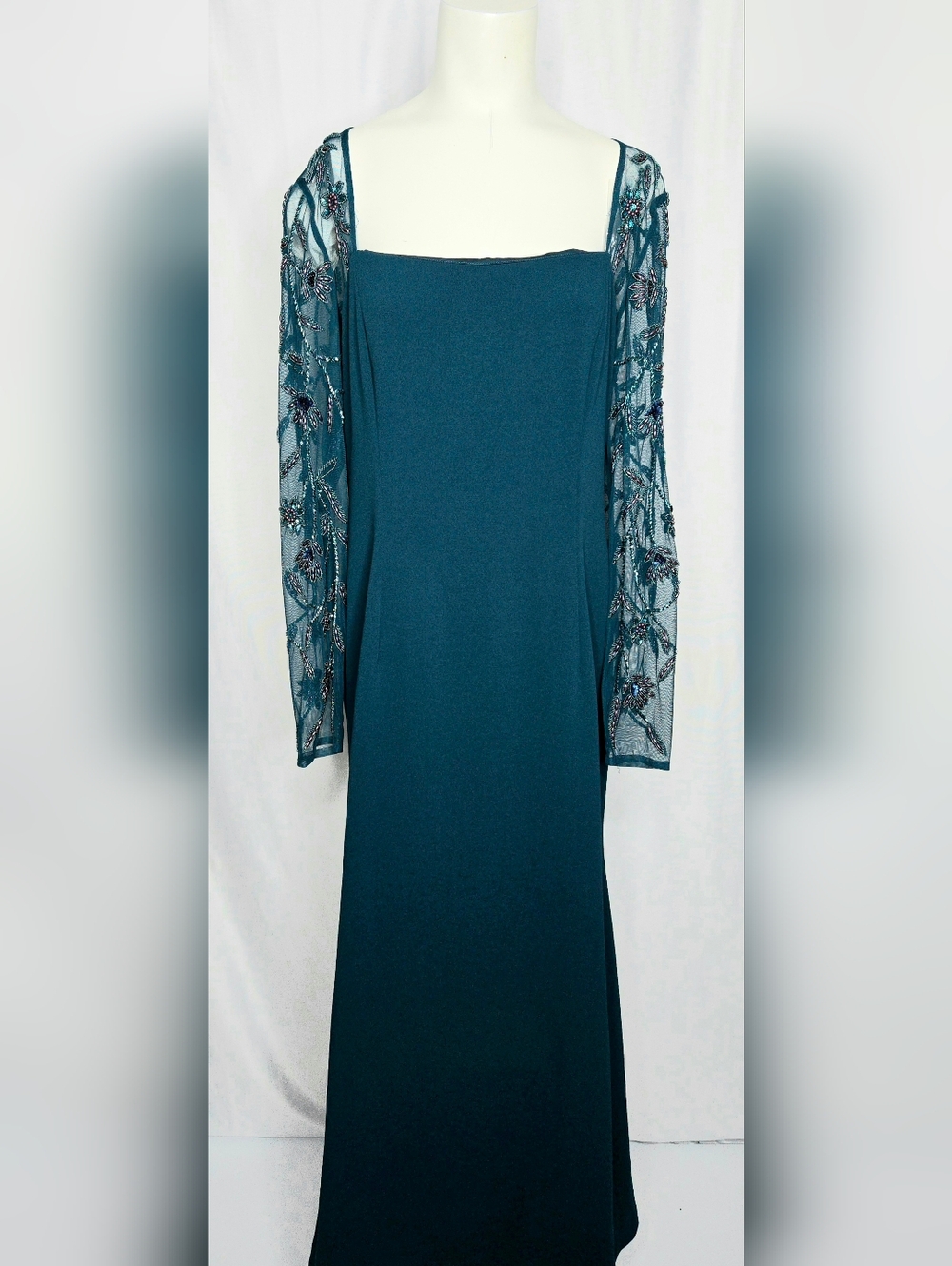 Adrianna Papell‎ Teal Long Sleeve Beaded Formal  Evening Guest NWOT